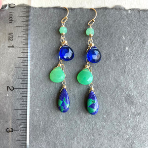 Chrysoprase and Lapis Lazuli Turquoise Cascade Earrings