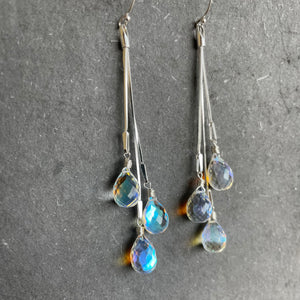 Dripping with Fire Rainbow Moonstone Teardrop Dangles, Earwire and metal choices
