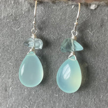 Load image into Gallery viewer, Blue Chalcedony and Fluorite Dangle Earrings, OOAK