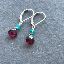 Load image into Gallery viewer, Garnet and paraiba opal dangles