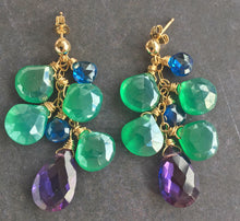 Load image into Gallery viewer, Jewel Tones Silverized Onyx and Kunzite Cluster, Earwire Options