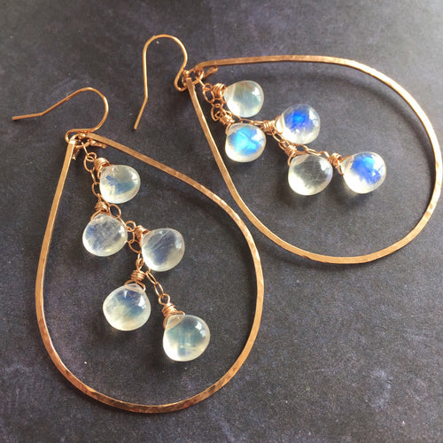 Kristiana Moonstone Cascade Earrings, Rose Gold filled, Yellow Gold Filled, or Sterling Silver Metal Choices