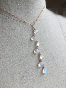 Kristiana Moonstone Cascade NECKLACE, Rose Gold filled, Yellow Gold Filled, or Sterling Silver Metal Choices