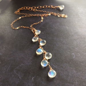 Kristiana Moonstone Cascade NECKLACE, Rose Gold filled, Yellow Gold Filled, or Sterling Silver Metal Choices