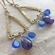 Load image into Gallery viewer, Kunzite and Tanzanite Quartz Triangle Chandelier Earrings