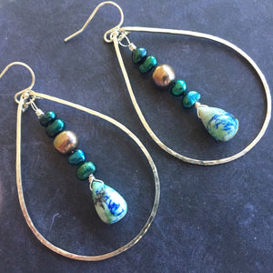 Dunes Hoops , Arizona Oyster Lapis and Pearls