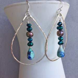 Dunes Hoops , Arizona Oyster Lapis and Pearls