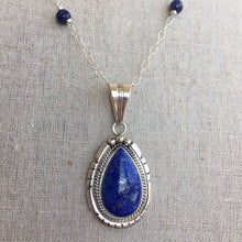 Load image into Gallery viewer, Lapis Lazuli Feather Back Pendant Necklace, OOAK, Heirloom