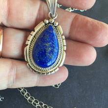 Load image into Gallery viewer, Lapis Lazuli Feather Back Pendant Necklace, OOAK, Heirloom