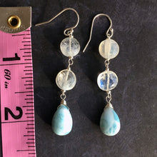 Load image into Gallery viewer, Larimar and Rainbow Moonstone Dangles