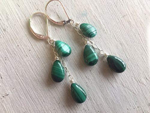 Natural Malachite Cascade Earrings