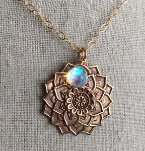 Mandala Necklace with Seafoam Fire Opal