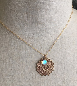 Mandala Necklace with Seafoam Fire Opal