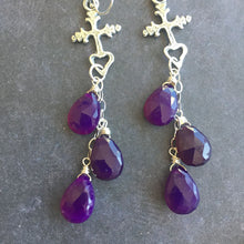 Load image into Gallery viewer, Milagro Cross Artisan Earrings With Purple Chalcedony