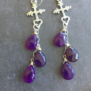 Milagro Cross Artisan Earrings With Purple Chalcedony