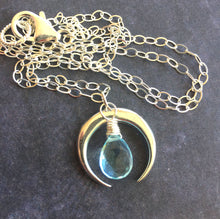 Load image into Gallery viewer, Moon Necklace with Aquamarine Blue