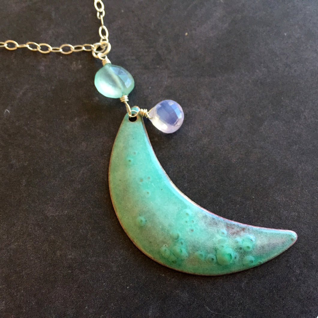 Enameled Moon Necklace, One of a Kind