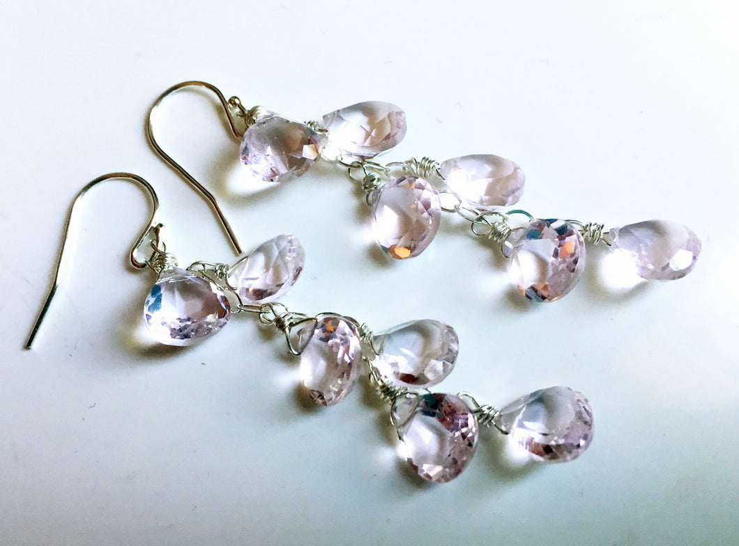Pink Morganite Quartz Cascade earrings