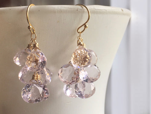 Morganite Quartz Cluster Earrings