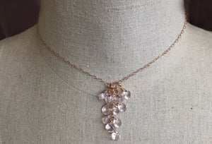 Morganite Pink Cluster Necklace, Metal Options