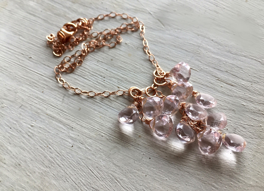 Pink Morganite Quartz Cluster Necklace