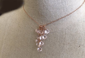 Morganite Pink Cluster Necklace, Metal Options