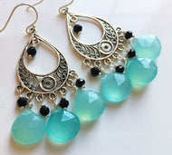 Mustique Aqua Chalcedony and Onyx Chandeliers