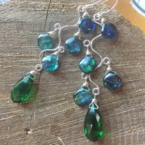 Mystic Kyanite and Emerald Vine Earrings