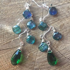 Mystic Kyanite and Emerald Vine Earrings