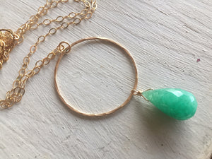 Natural Emerald and Gold Hoop Necklace, OOAK