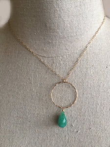 Natural Emerald and Gold Hoop Necklace, OOAK