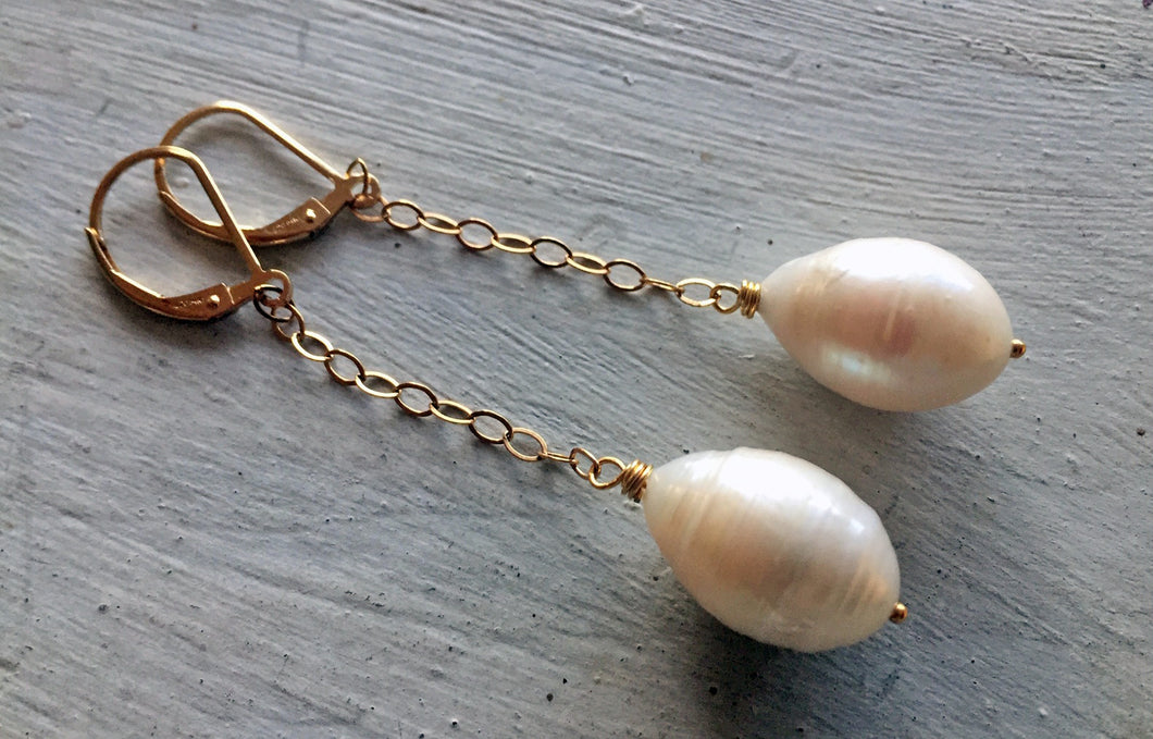 Freshwater Pearl Dangle Earrings, Sterling, Gold, or Rose Gold