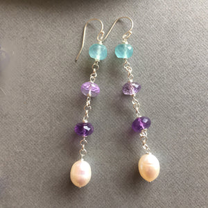 Pearly gemstone dangle earrings, limited quanitity