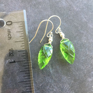 Peridot Green Quartz Carved Leaf Earrings