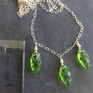 Peridot Green Carved Leaf Quartz Necklace, OOAK