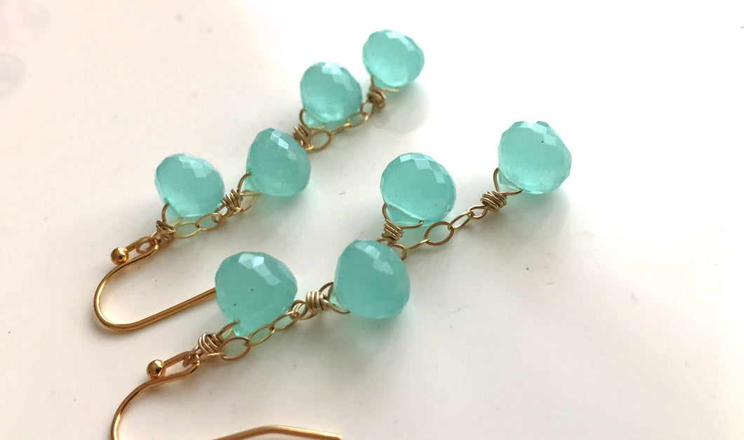 Chalcedony Peruvian Blue Onion Dangle Earrings, Metal Options