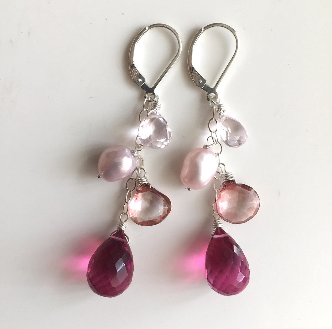 Pink Whimsy Earrings, STERLING