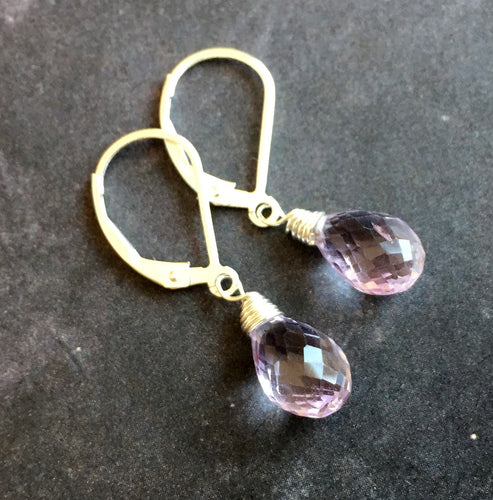 Pink Amethyst Drop Earrings, Metal choices