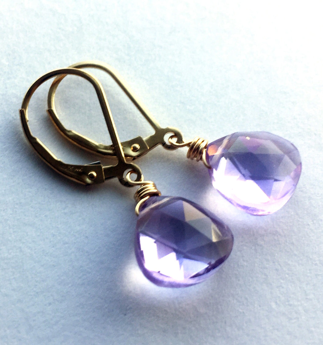 Pink Amethyst Dangle Earrings - Light Lavender Color