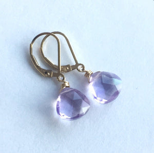 Pink Amethyst Dangle Earrings - Light Lavender Color