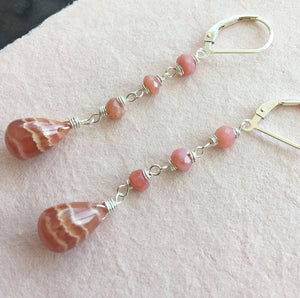 Rhodocrosite and Pink Opal Stack Earrings