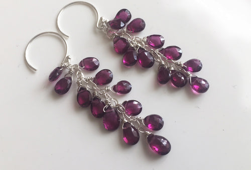 Rhodolite Garnet Cluster Earrings, earwire and metal options