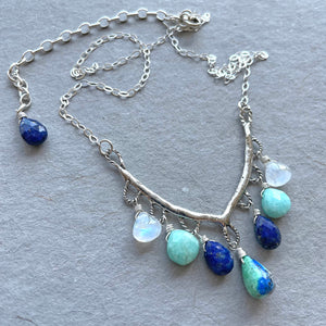Hues of Blue Gemstone Necklace, Adjustable, Limited Quantity