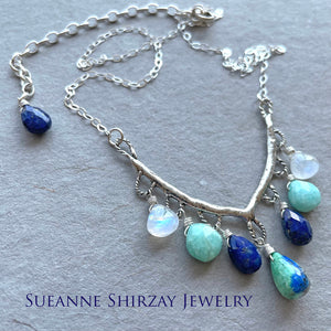 Hues of Blue Gemstone Necklace, Adjustable, Limited Quantity