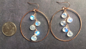 Deborah Hammered Hoop Earrings in Moonstone and 14K ROSE Gold Filled, Size: 50mm, 2", Metal choices