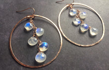 Load image into Gallery viewer, Deborah Hammered Hoop Earrings in Moonstone and 14K ROSE Gold Filled, Size: 50mm, 2&quot;, Metal choices