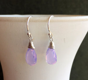 Lavender Scorolite Teeny, faceted pear, 3 metal and earwire options