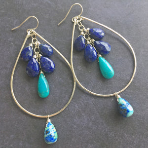 Stars at Night Lapis Lazuli and Turquoise Double Decker Hoops