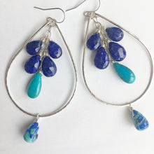 Load image into Gallery viewer, Stars at Night Lapis Lazuli and Turquoise Double Decker Hoops
