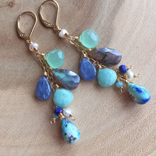 Load image into Gallery viewer, Summer Adventure Cluster earrings, Arizona Oyster Lapis Turquoise